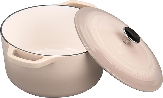 Enameled Cast Iron Dutch Oven Pot with Lid, for Bread Baking, Round Bread Oven- include Sourdough Bread Baking Supplies Set, 6QT, Latte