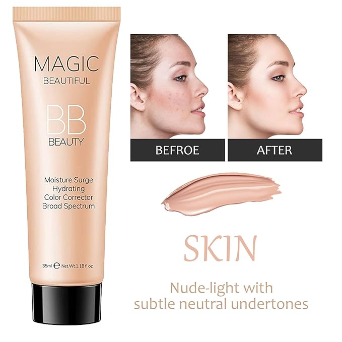 2 Pcs BB Cream Full Coverage Foundation,Hydrating Natural Flawless Concealer, Clean Nude Makeup Base,Color Correcting Oil-Free BB Cream(light skin tone)-BrightBean Baby