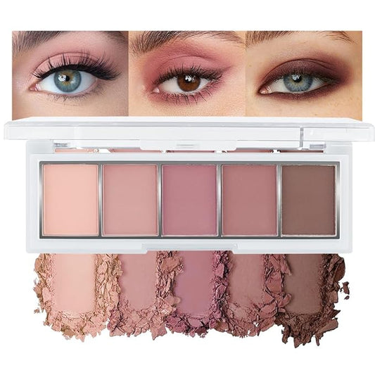 5 Colors Matte Eyeshadow Makeup Palette,Nude Pink Lavender Taupe Highly Pigmented Natural Neutral Eye Shadow Palette,Long Lasting Waterproof Naturing-Looking Women Girls Eye Shadow,Blendable