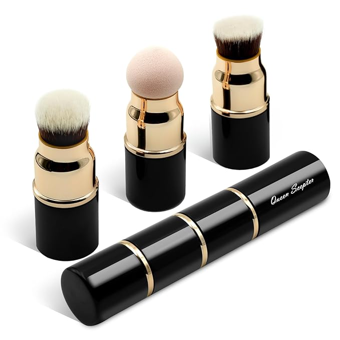3 in 1 Professional Liquid foundation Makeup Brush Set Kabuki Face Blush Foudation Brush Powder Sponge for Powder/Liquid/Cream Travel Cosmetics Makeup Brushes with Cap-BrightBean Baby