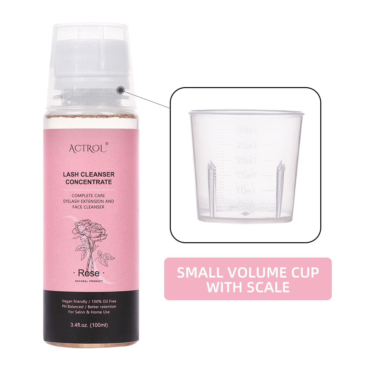 Eyelash Shampoo Concentrate 100ml Lash Extensions Cleanser Concentrate Rose Natural Foaming Shampoo Wash for Extensions Lashes with Salon Home Care-Makes 60ml Bottles-BrightBean Baby