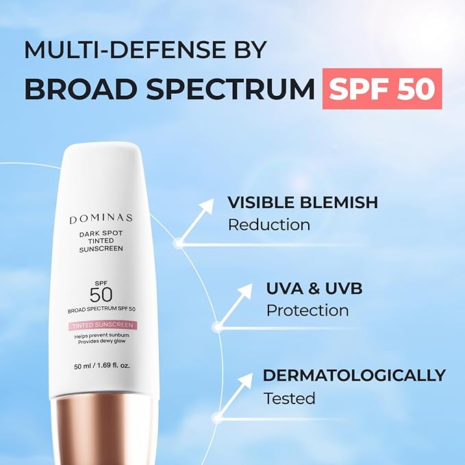 SPF 50 DOMINAS Tinted Sunscreen Moisturizer (1.7fl oz) - Tone Correction, Korean Skin Care, Broad-Spectrum UV Defense Sunblock, Water-in-Oil Formula for Lightweight, Panthenol, Sun Cream-BrightBean Baby