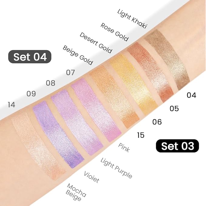 Kaely 4Pcs Metallic Shimmer Eye Shadow Sticks Set, Light Khaki Rose Gold Desert Gold Beige Gold, Eyeliner Pencil Eyeshadow Palette Halloween Makeup, Eye Highlighter Brightener Stick for Women-BrightBean Baby