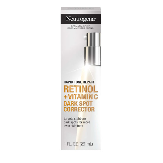 Neutrogena Rapid Tone Repair Retinol + Vitamin C Dark Spot Corrector Face Serum, Daily Anti-Wrinkle Dark Spot Corrector to Brighten & Even Tone, Mineral-Oil & Dye-Free, White, 1 oz-BrightBean Baby