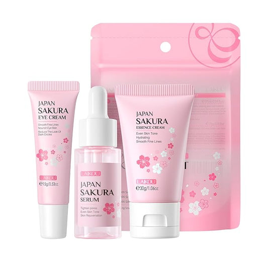 Skin Care Set JAPAN SAKURA Women Beauty Gift Sets Skin Care Kit with Serum, Eye Cream, Face Cream Travel Kit for Women Wife Mom Teen Girls TSA-friendly Sizes Birthday Gift 3pcs-BrightBean Baby