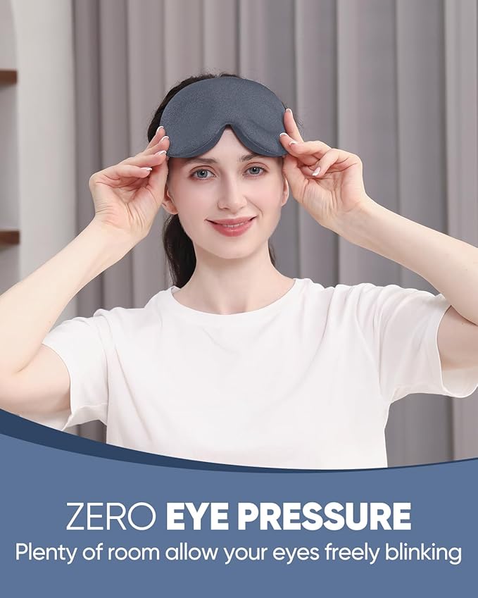 MZOO Luxury Sleep Eye Mask for Side Sleeper Men Women, Zero Eye Pressure 3D Sleeping Mask, Light Blocking Patented Design Night Blindfold, Soft Eye Shade Cover for Travel, Grey-BrightBean Baby