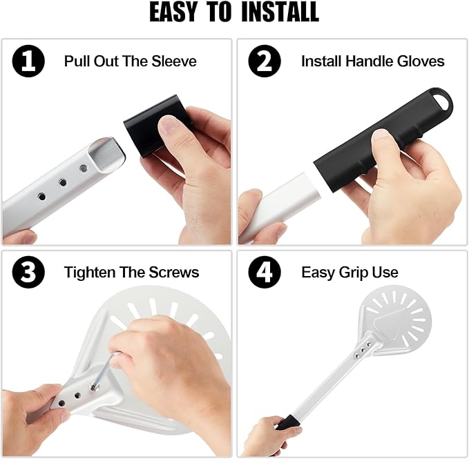 Pizza Turning Peel 8 Inch Round Anodized Aluminum Perforated Pizza Peel Turner With Metal Handle Pizza Paddle Spinner For Outdoor Pizza Oven Accessories