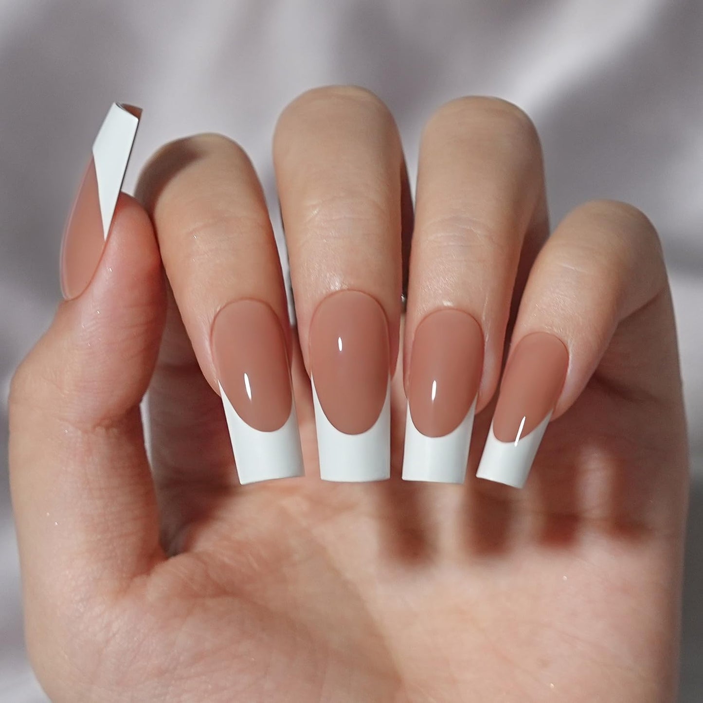 French Gel Nail Tips - Jofay Fashion French Tip Press on Nails, 10-Piece Set 320Pcs Brown Long Square Nail Tips, No Need to File Acrylic Fake Nails for Nail Art DIY & Nail Extension, 16 Sizes-BrightBean Baby