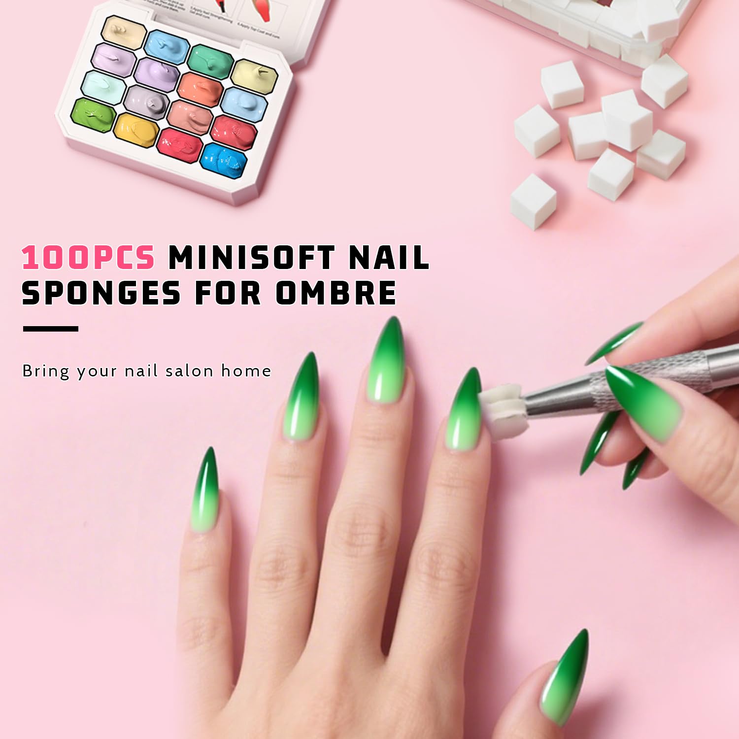 Sponge Pat Paint Nail Gel, Ombre Nails Gradient Gel Nail Blush Blooming Aura Nails Drawing Stripper Floral Painting DIY Nail Art, No Wipe, UV/LED Curing (16 Colors N)-BrightBean Baby