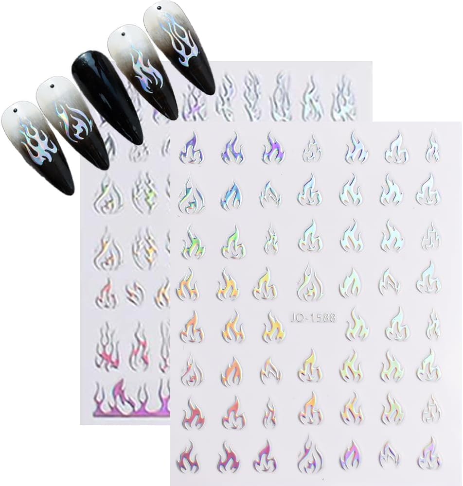 10 Sheets Aurora Nail Art Stickers 3D Pegatinas Uñas Holographic Laser Heart Star Moon Flame Nail Decals Self Adhesive Nail Stickers Nail Supplies DIY Nail Design Nail Art Decoration-BrightBean Baby