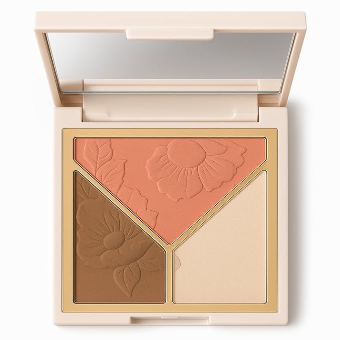 3-in-1 Highlighter Makeup Palette – Contour, Blush & Glow Kit with Matte & Shimmer Finish – Silky Pressed Powder for Face, Cheekbones, Eyes – Long-Lasting, Waterproof, Cool Toned, Travel-Friendly-BrightBean Baby