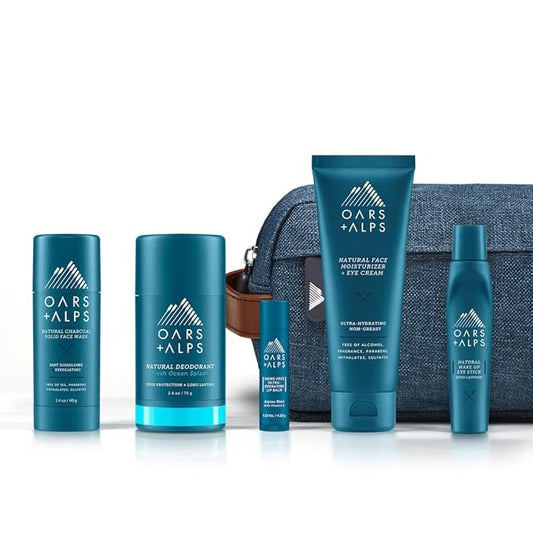 Oars + Alps Ultimate Oarsman Skin Care Kit for Men, Includes Face Wash, Eye Roller, Deodorant, Lip Balm, Moisturizer, and Travel Bag, TSA Friendly, 5 Items Total-BrightBean Baby