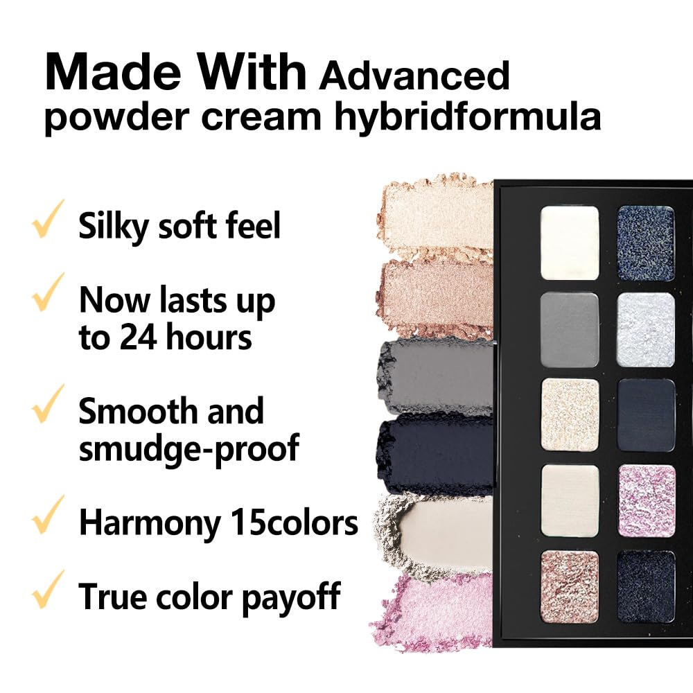 SUAKE 15 Colors Matte Shimmer Pearlescent Eyeshadow Palette for Eye Makeup,High Pigmented Smoky Dark Punk Metal Eye Shadow Primers Powder, Flashing sombras de ojos for Cosplay - Black Gold Blue Brown-BrightBean Baby