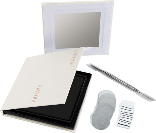 White Magnetic Refillable Makeup Palette with Mirror – Lightweight, Durable, Travel-Ready Case for Eyeshadow, Blush, Lipstick – Includes Spatula & 20 Stickers – Small, Waterproof Paperboard-BrightBean Baby