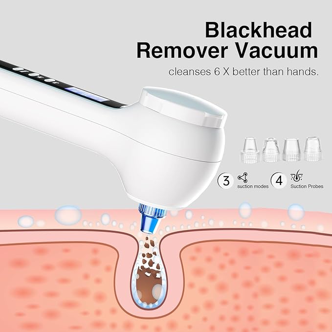 Face Scrubber Exfoliator with LCD Screen,Rechargeable Facial Cleansing Brush IPX7 Waterproof 3 in 1 Blackhead Remover Vacuum for Exfoliating,Massaging and Deep Pore Cleansing-BrightBean Baby