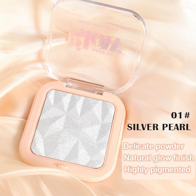 evpct Pearl White Silver Face Highlighter Makeup Shimmer Glitter Diamond Sparkly Highlighters Makeup Palette Powder for Face Body Cheek Skin iluminadores iluminador de jos maquillaje luminizers E01-BrightBean Baby