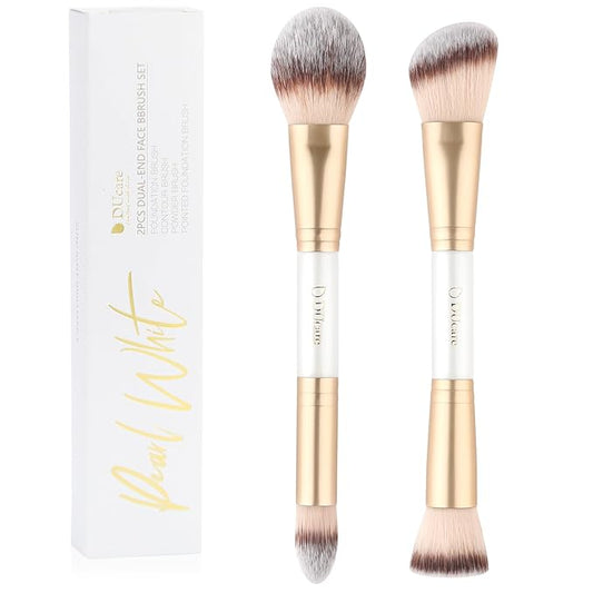 DUcare Makeup Brushes Duo End Foundation Contour Powder and Buffer Brush Bronzer Double Makeup Brush Set 2Pcs white-BrightBean Baby
