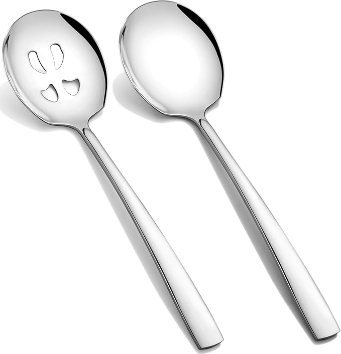 Extra Large Serving Spoons Set 11.7-Inch Serving Slotted Spoon and Serving Spoon 18/8 Stainless Steel Big Serving Utensil for Buffet, Parties, Catering - Dishwasher Safe(2-Pack, Silver)