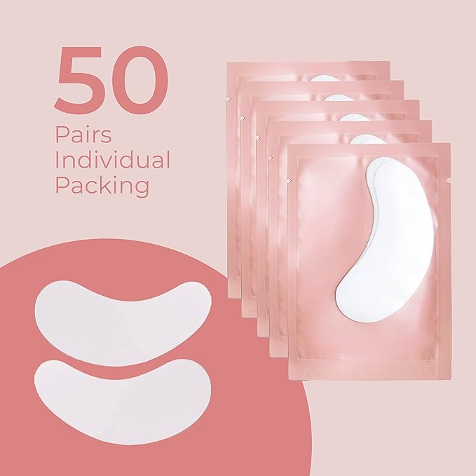 50 Pairs Under Eye Pads, Hydrogel Eye Patches for Eyelash Extension, Lash Gel Pad, Eyelash Extension Gel Patches, DIY False Eyelash Makeup Eye Gel Pad, Fit Most Eye Shape Stick Well-BrightBean Baby