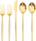 SUT 300 Pcs Gold Plastic Cutlery, Gold Utensils Disposable, Gold Plastic Silverware Set Include 100 Gold Plastic Forks, 100 Gold Plastic Spoons, 100 Gold Plastic Knives Heavy Duty Flatware for Party