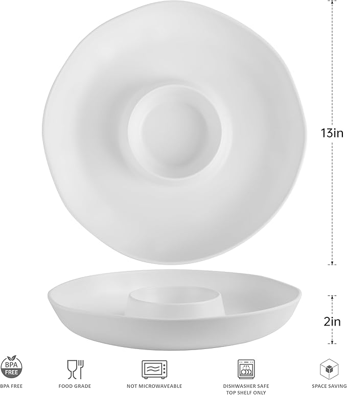 Chip and Dip Serving Set Divided Serving Platter Appetizers and Cheeses Serving Tray White Compartment Dishes for Party, Christmas, Dessert, Fruit, Candy, 13-inch Set of 2