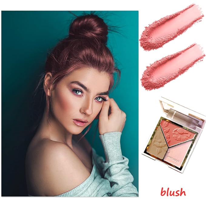 3-in-1 Highlighter Makeup Palette – Contour, Blush & Glow Kit with Matte & Shimmer Finish – Silky Pressed Powder for Face, Cheekbones, Eyes – Long-Lasting, Waterproof, Cool Toned, Travel-Friendly-BrightBean Baby