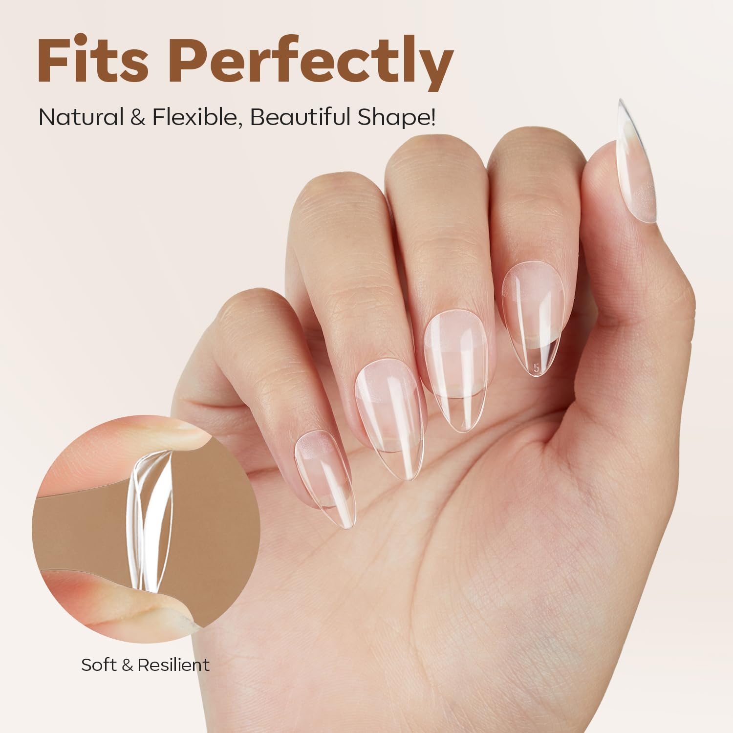 modelones Short Almond Nail Tips, Pre-shaped Soft Gel Tips Fake Nails False Acrylic Clear Full Cover Press on Extension Kit Gel Manicure DIY at Home 216PCS 12Sizes-BrightBean Baby