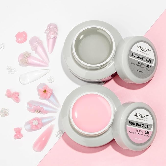 MIZHSE Non-Sticky Solid Builder Gel For Nails, 30g Clear and Pink Sculpting Building Carving Modeling Hard Gel for Nail Strengthen Nail Extension 3D Nail Art for Soak Off Manicure Kit DIY Home Gift-BrightBean Baby