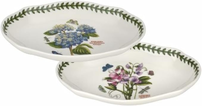 Spode Botanic Garden 8.5" Pickle Dish (Set of 2) - Sweet Pea & Hydrangea Motif, Porcelain Floral Serveware, Appetizer Plates - Home & Restaurant Use, Dishwasher & Microwave Safe