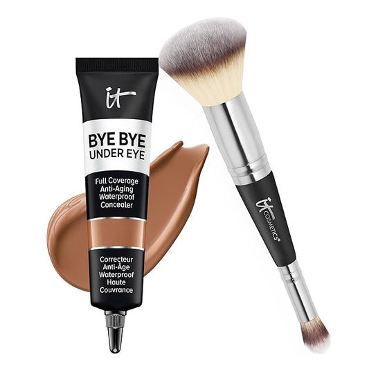IT Cosmetics Makeup Set - Includes Supersize Bye Bye Under Eye Concealer (42.5 Deep) + Heavenly Luxe Complexion Perfection Concealer Brush (1 fl oz) - with Collagen, Hyaluronic Acid & Antioxidants-BrightBean Baby