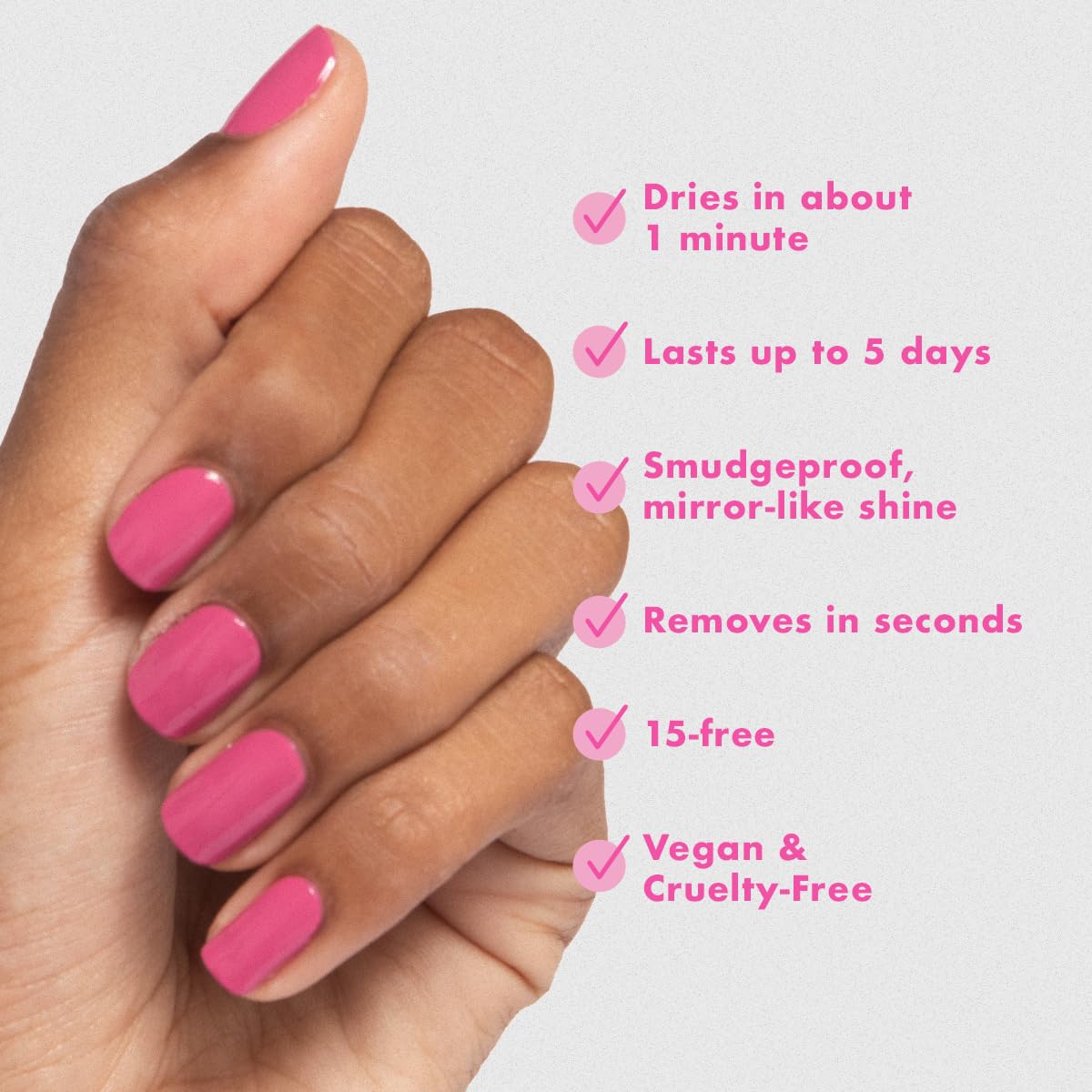 Olive & June Quick Dry Nail Polish | Instant Fast-Drying, Smudgeproof Color | 15-free, Vegan, Cruelty-Free Formula | Lasts up to 5 Days | Salon-Quality Manicure, Pedicure at Home | Prom Magenta Pink-BrightBean Baby
