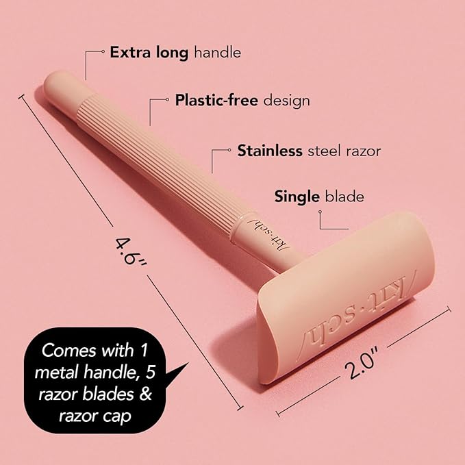Kitsch Double Edge Safety Razors for Women and Men, Long Metal Handle and Stainless Steel Single Blade Razor with 5 Double Edge Refills, for Shaving and Travel Essentials - Terracotta-BrightBean Baby