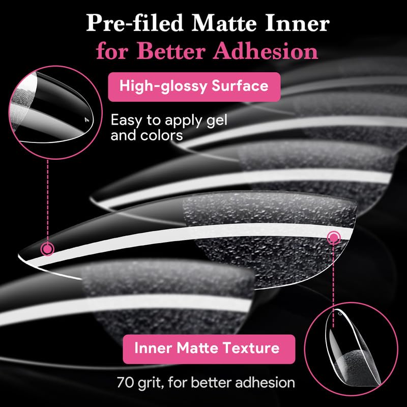 Medium Round False Nail Tips, 15 Sizes 510 PCS Clear Soft Press On Fake Nail Pre-shaped Half Matte Full Cover Gel Nail Tips Extensions Strong Thick Long Lasting for DIY Beginners & Salon Manicure-BrightBean Baby