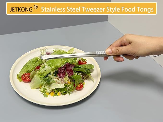 JETKONG 3 Pcs 14-Inch Stainless Steel Cooking Tweezers Heavy Duty Kitchen Food Tweezers (14 14 14 Inch, Silver)