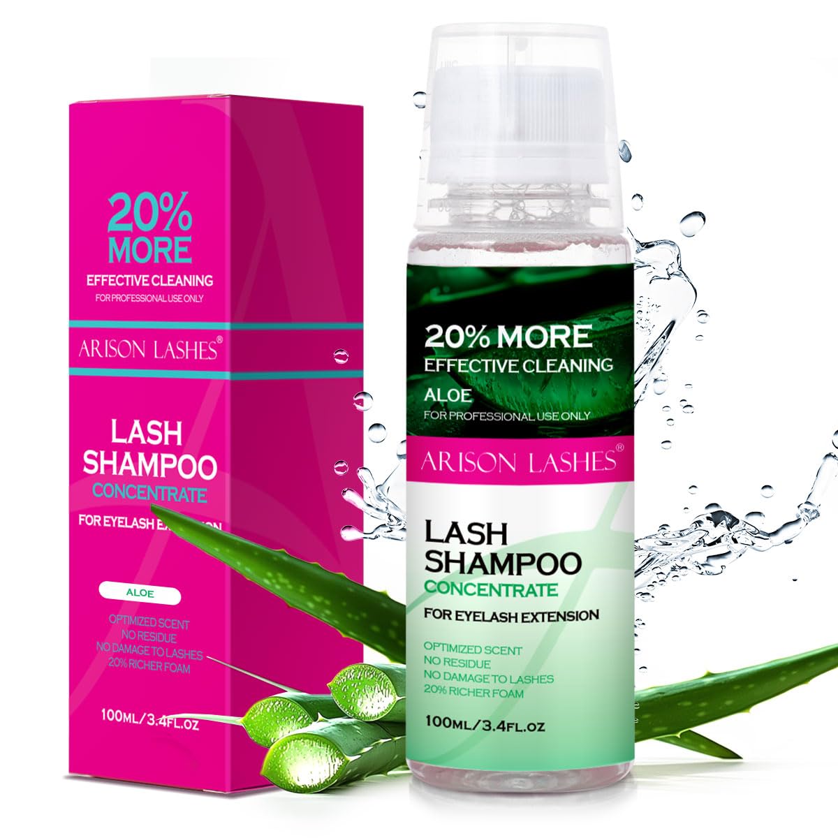 ARISON LASHES Lash Shampoo Concentrate for Lash Extensions 100ML Eyelash Cleanser Concentrate Oil-Free Eyelash Extension Shampoo with Salon Home Care(Aloe Vera)-BrightBean Baby