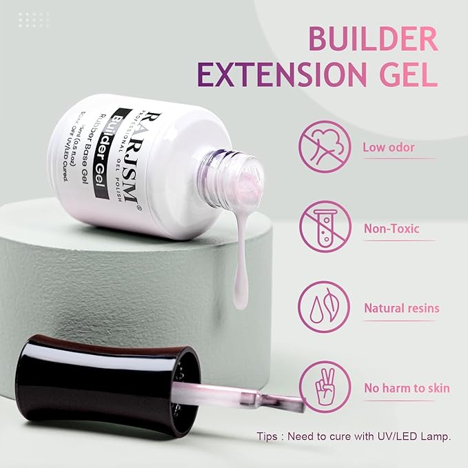 RARJSM Gel Builder Nail Polish Pearl White Red Shimmer Hard Gel in a Bottle Mermaid Shell Glitter Pearlescent Thick Extension Structure Gels for Nails 15ml Soak Off Curing Requires Salon Home Use-BrightBean Baby