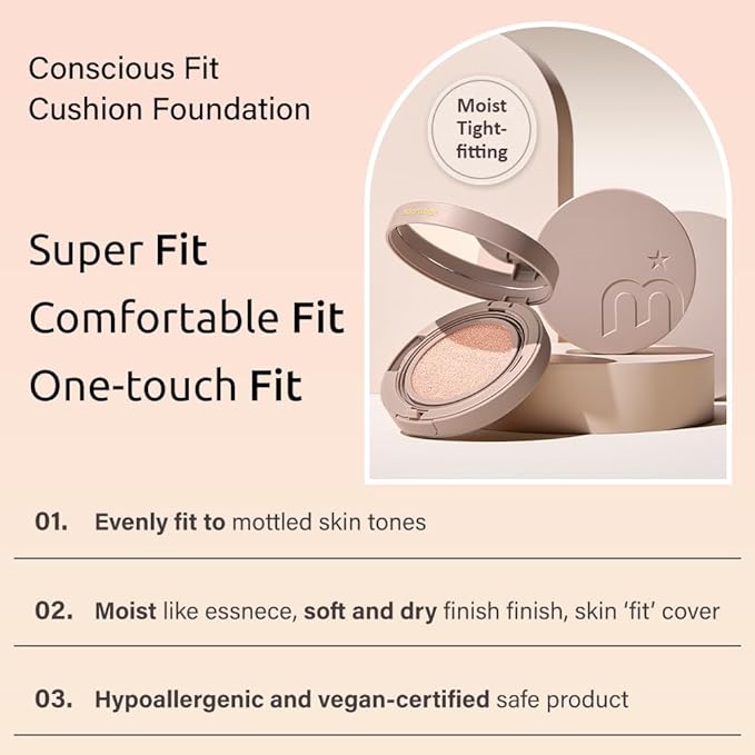 MOONSHOT KOREA Conscious Fit Cushion Foundation Flawless Coverage,Glass skin,Long-Lasting, Lightweight, Buildable Coverage,k-beauty (21N Cosmic Vanilla, [refill] Conscious Fit Cushion)-BrightBean Baby