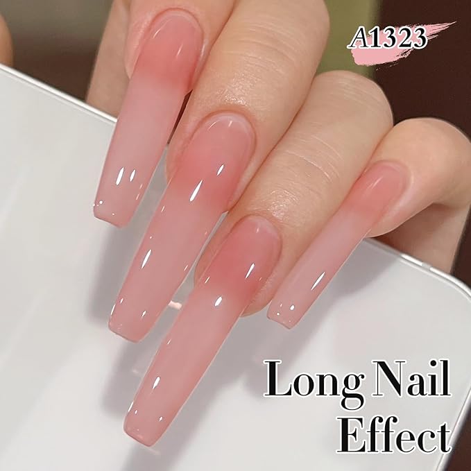 Double Rhythm Translucent Gel Polish Sheer Neutral Natural Light Milky Same Color Same Bottle 15ML Jelly Nail Polish Nail Art DIY at Home (Pink Clear-A1323)-BrightBean Baby