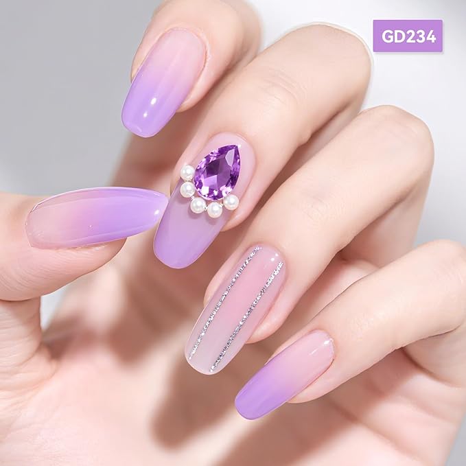 JODSONE Jelly Gel Nail Polish Set of 6 Colors Purple Set for Salon Manicures and DIY Nail Art at Home Need U V Cured Gift for Women-BrightBean Baby