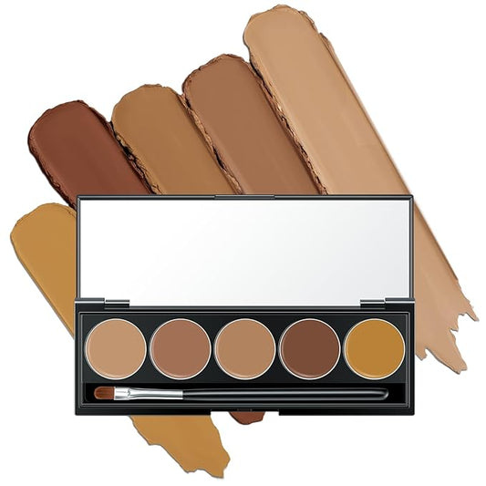 5 In 1 Multi-Use Correcting Concealer Palette,Waterproof Long Lasting Contour Palette,Professional Creamy Concealer Kit for Women,Easy to Create Full Coverage and Natural Finish.#3-BrightBean Baby
