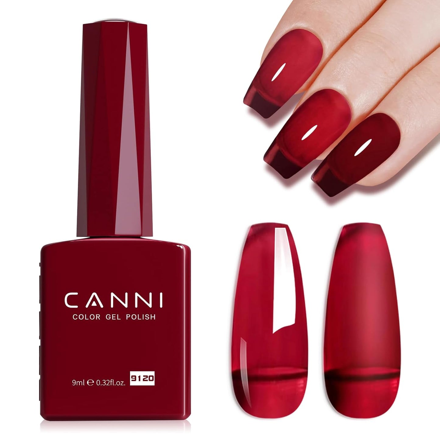 CANNI Jelly Red Gel Polish – 0.3oz Translucent Deep Dark Red Sheer Wine Color, High Gloss UV/LED Soak-Off Gel Nail Polish for DIY Manicure, Salon Quality For Girls & Women-BrightBean Baby