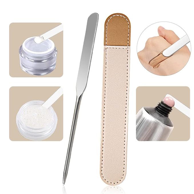 Foundation Spatula, 3-Pack Acrylic Nail Art Palette Oblique Round Head Stainless Steel Makeup Spatula for Woman Professional Facial Makeup Tools Makeup Mixing Palette-BrightBean Baby