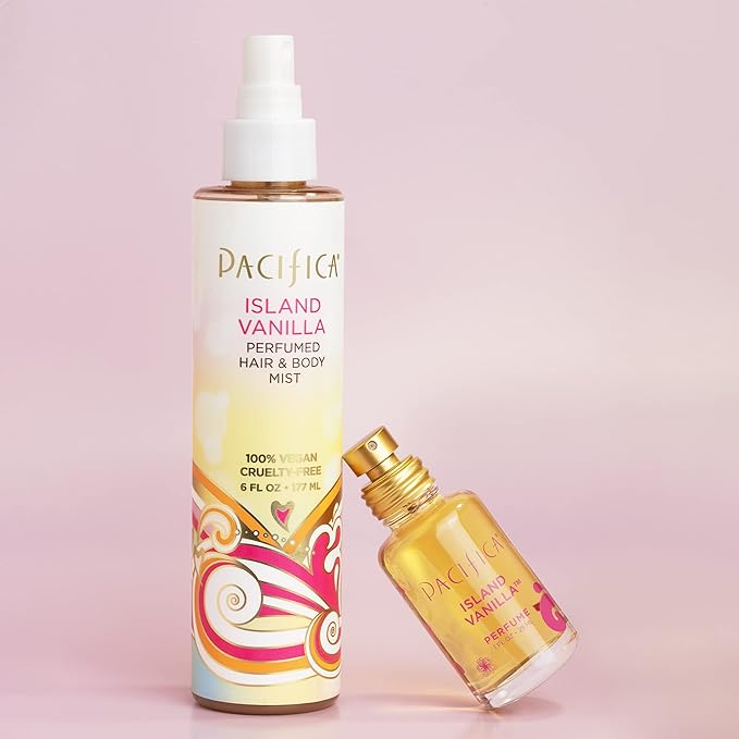 Pacifica Island Vanilla Spray Perfume & Hair and Body Mist Set – Tahitian Vanilla Clean Fragrance Duo, Essential Oil Blend, Alcohol-Free Hair/Body Mist Clean Beauty 100% Vegan & Cruelty-Free-BrightBean Baby