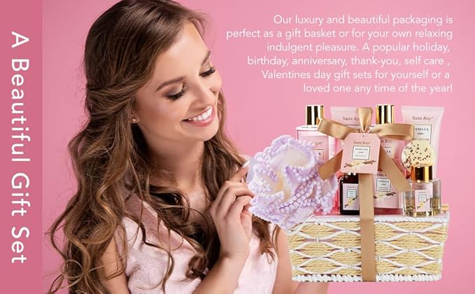 Bath and Body Gift Baskets for Women, 12 Pcs Vanilla Oat Spa Gifts for Women. Bath Gift Set Enriched Shea Butter. Home Spa with Shower Gel, Body Oil, Saint Roy Gifts for Mom-BrightBean Baby