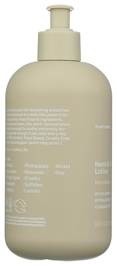Vitasana Hydrating Hand & Body Lotion, 16 oz – Fragrance‑Free, 99% Plant‑Derived with 2% Colloidal Oatmeal, EWG Verified, Hypoallergenic, Paraben‑Free, Sulfate‑Free, Cruelty‑Free-BrightBean Baby