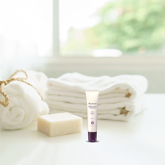 Aveeno Absolutely Ageless 3-in-1 Anti-Wrinkle Eye Cream for Fine Lines & Wrinkles, Crows Feet, & Under-Eye Puffiness, Antioxidant Blackberry Complex, Hypoallergenic, Non-Greasy, 0.5 oz-BrightBean Baby