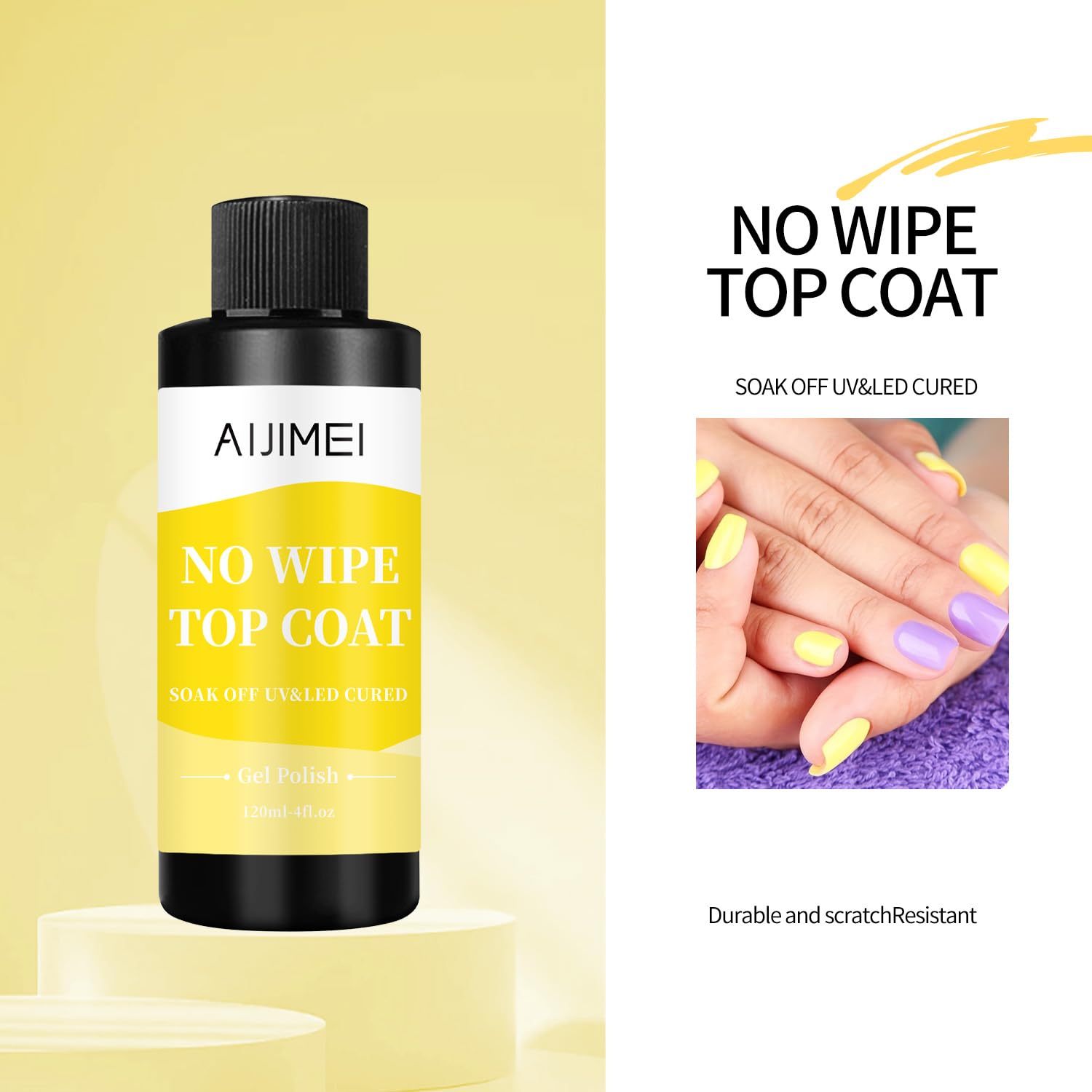 AIJIMEI 120ml Gel Polish No Wipe Top Coat Long Lasting Top Gel for Acrylic Nails,Top Coat for Home DIY and Nail Salon Non-Wipe TopCoat 4 Fl Oz-BrightBean Baby