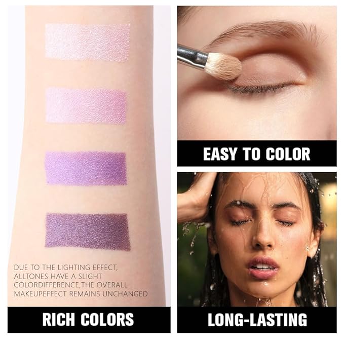 4 Colors Dark Purple Pink Eye Shadow Powder Palette Makeup, Neutral Matte Shimmer Cream Quads Eyeshadow Palette for Women Highly Pigmented Waterproof, paleta de sombras de ojos, Vegan, 05-BrightBean Baby