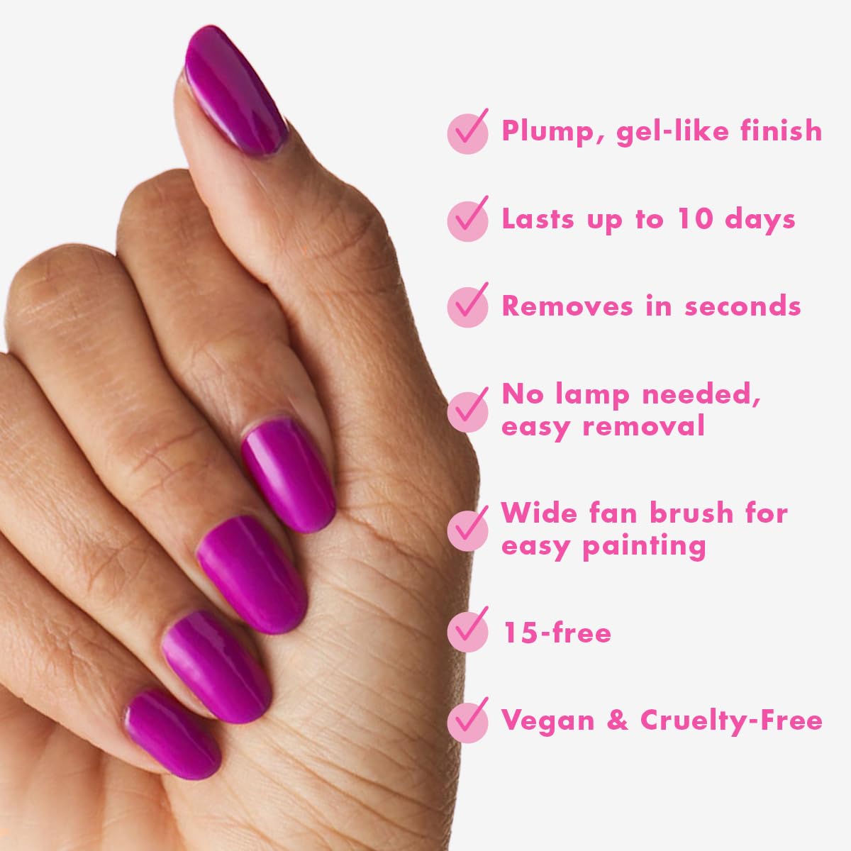 Olive & June Long Lasting Nail Polish | Plump Gel-Like Finish No Lamp Needed | Lasts up to 10 days | Salon-Quality at Home | 15-Free Vegan Cruelty-Free Chip-Resistant Shine | Grape Soda Daring Purple-BrightBean Baby