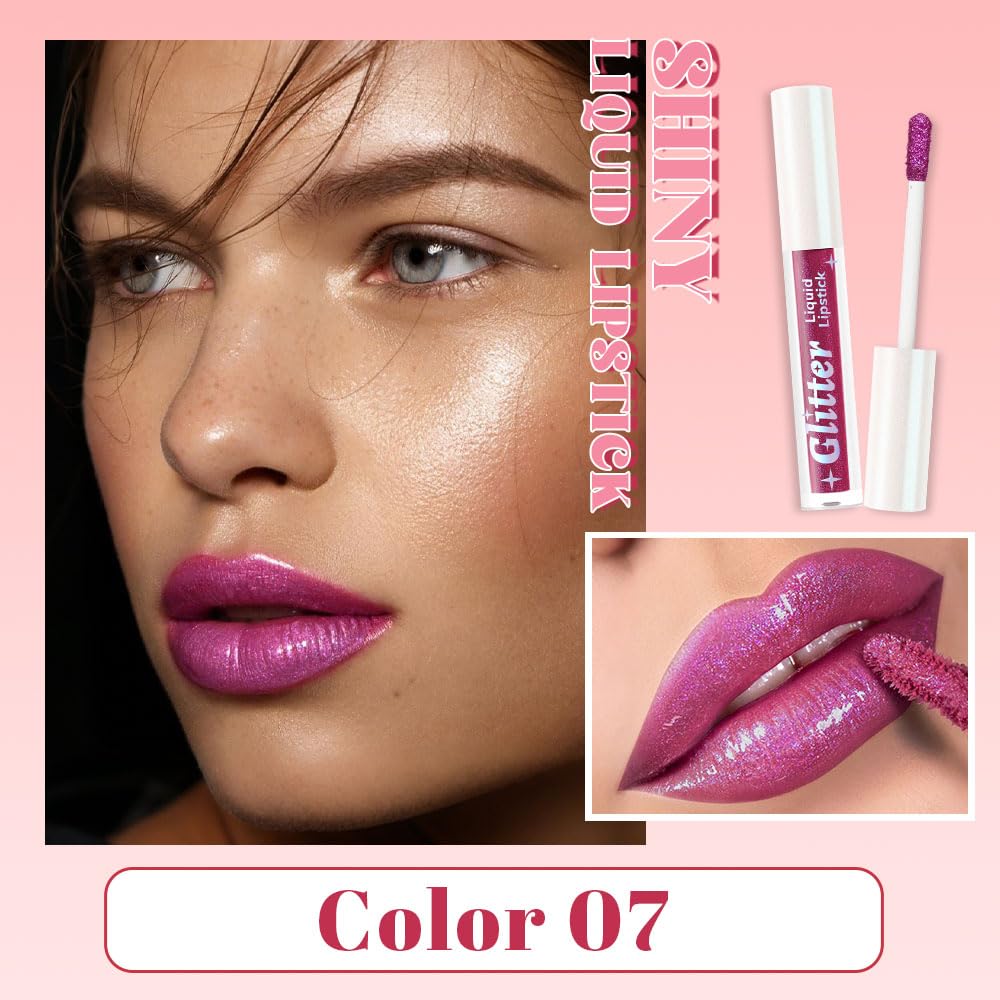 Purple Metallic Lipstick for Women,Lightweight Glitter Sparkling Liquid Lipsticks,Shimmer Lip Gloss Stain Long Lasting Waterproof Smudge Proof Non-Drying 24 Hour Full Coverage Lip Makeup,Vegan-BrightBean Baby